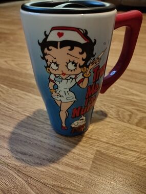 Betty Boop Nurse Ceramic Travel Mug 16oz w/Lid "Trust Me I'm A Nurse" Never Used